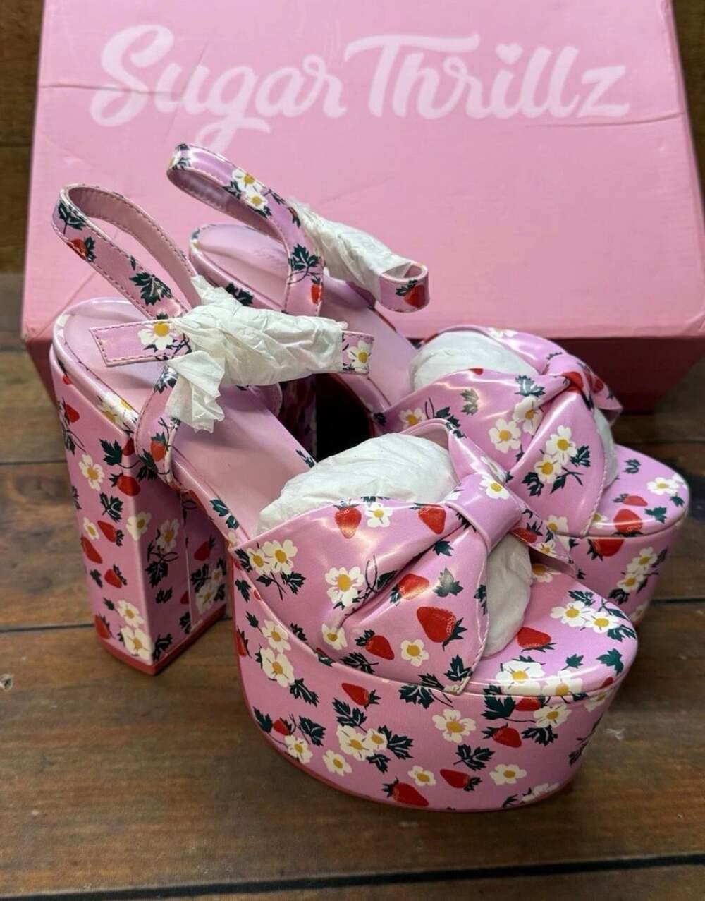 Sugar Thrillz Picked First Platform Sandals Size 7 Pink Custom Print